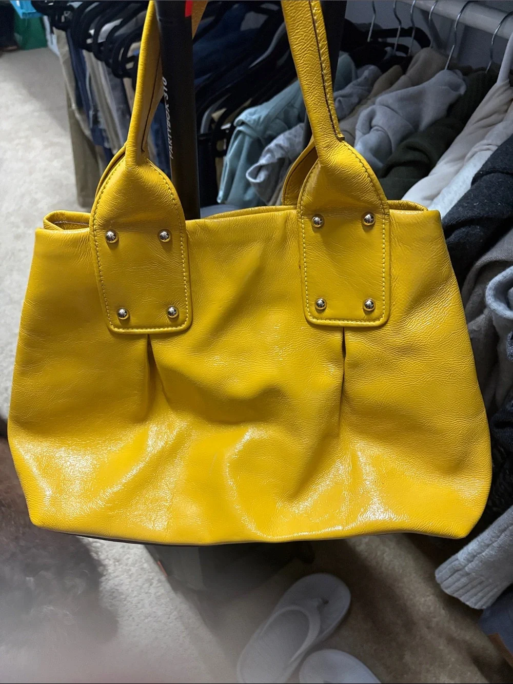 Kate Spade canary yellow patent leather handbag